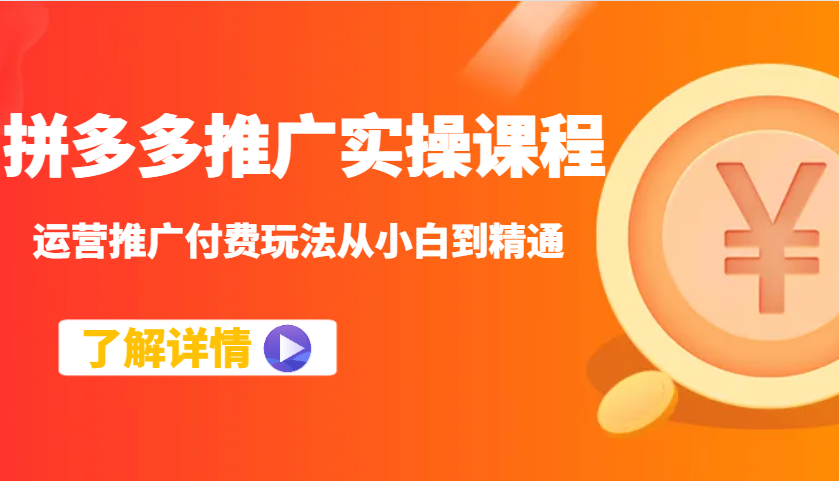 拼多多推广实操课程：运营推广付费玩法从小白到精通网赚项目-副业赚钱-互联网创业-资源整合八方网创
