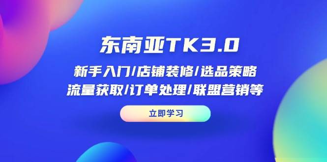 东南亚TK3.0：新手入门/店铺装修/选品策略/流量获取/订单处理/联盟营销等网赚项目-副业赚钱-互联网创业-资源整合八方网创