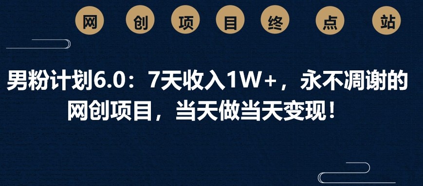 男粉计划6.0：7天收入1W+，永不凋谢的网创项目，当天做当天变现！网赚项目-副业赚钱-互联网创业-资源整合八方网创