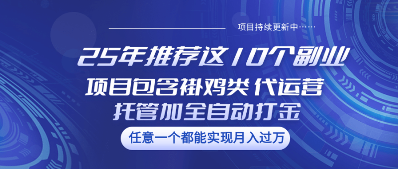 25年推荐这10个副业 项目包含褂鸡类、代运营托管类、全自动打金类网赚项目-副业赚钱-互联网创业-资源整合八方网创