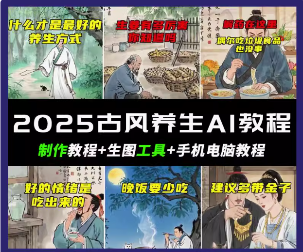 抖音AI古风养生视频教程日入五张 轻松涨粉 10W+网赚项目-副业赚钱-互联网创业-资源整合八方网创