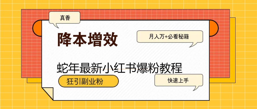 蛇年最新小红书爆粉教程，狂引副业粉，月入万+必看网赚项目-副业赚钱-互联网创业-资源整合八方网创