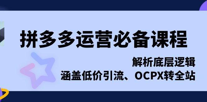 拼多多运营必备课程，解析底层逻辑，涵盖低价引流、OCPX转全站网赚项目-副业赚钱-互联网创业-资源整合八方网创