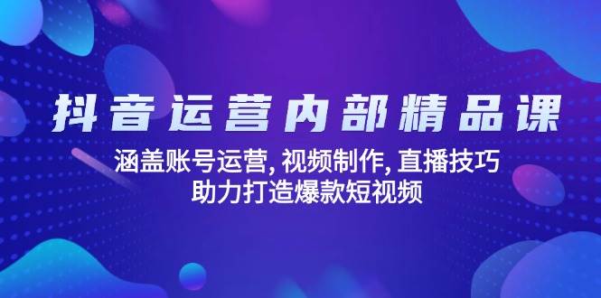 抖音运营内部精品课：涵盖账号运营, 视频制作, 直播技巧, 助力打造爆款短视频网赚项目-副业赚钱-互联网创业-资源整合八方网创