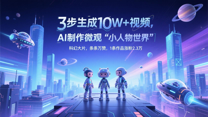 三步生成10W+视频，AI制作微观“小人物世界”科幻大片，条条万赞，1条作品涨粉2.3万网赚项目-副业赚钱-互联网创业-资源整合八方网创