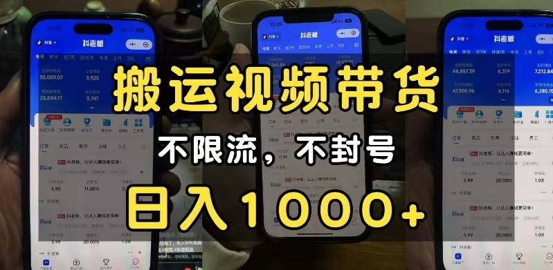 小白必看搬运视频带货玩法，不限流，不封号，纯自然流，日入1000+网赚项目-副业赚钱-互联网创业-资源整合八方网创