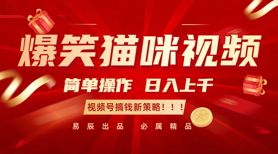 爆笑猫咪视频：简单操作，日入过千，视频号搞钱新策略！网赚项目-副业赚钱-互联网创业-资源整合八方网创
