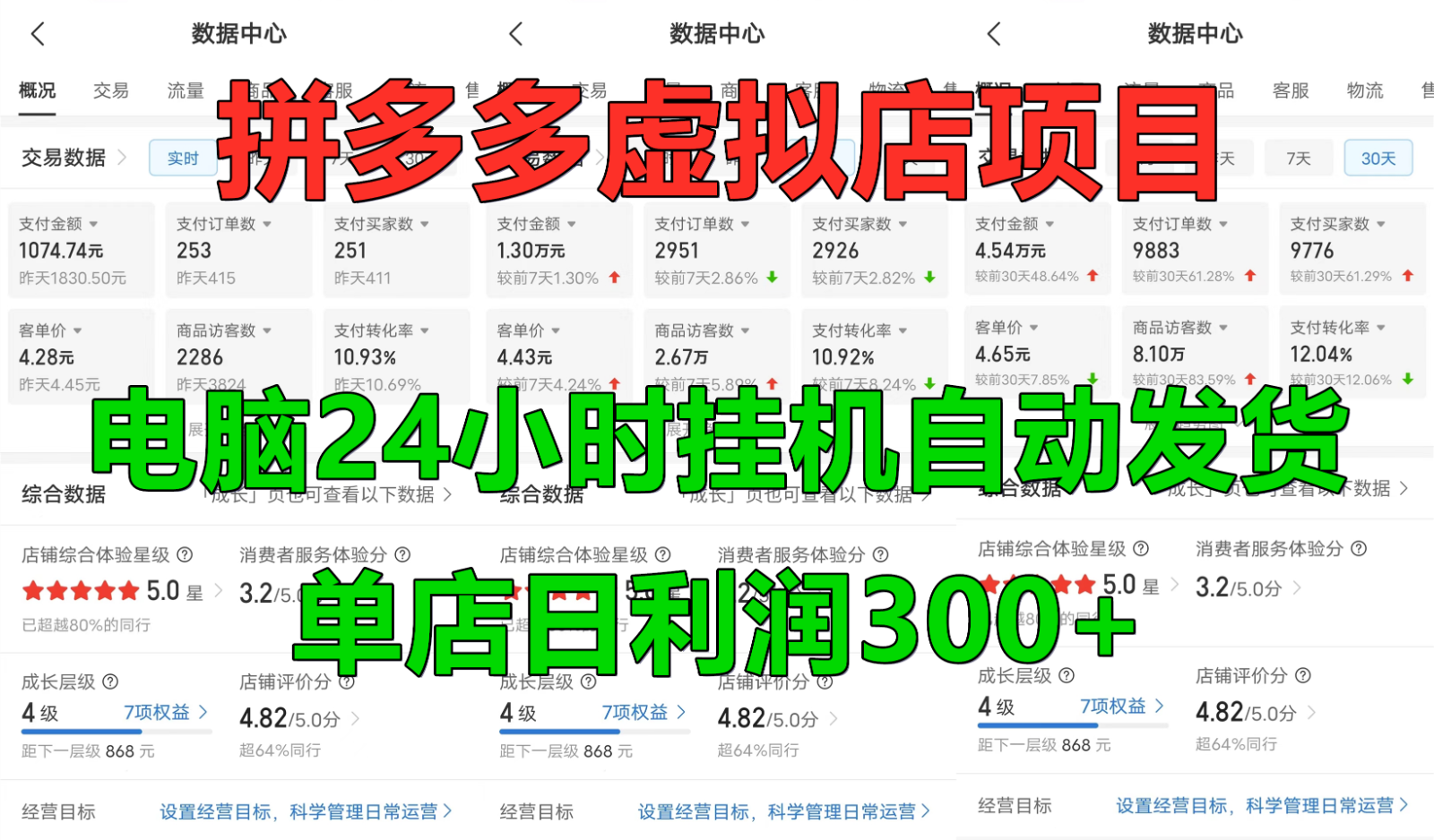 拼多多虚拟店铺项目，电脑挂机自动发货，单店日利润300+网赚项目-副业赚钱-互联网创业-资源整合八方网创