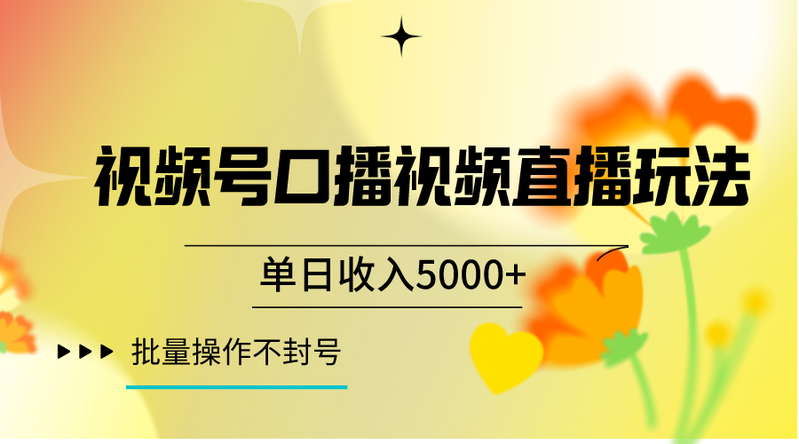 视频号口播视频直播玩法单日收入5000+，一种可以单号持续操作的玩法网赚项目-副业赚钱-互联网创业-资源整合八方网创