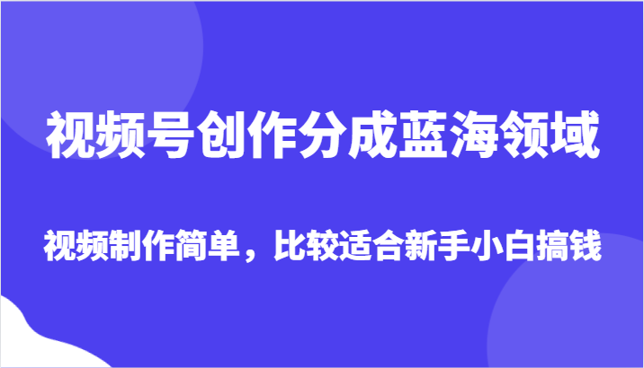 视频号创作分成蓝海领域，视频制作简单，比较适合新手小白搞钱网赚项目-副业赚钱-互联网创业-资源整合八方网创