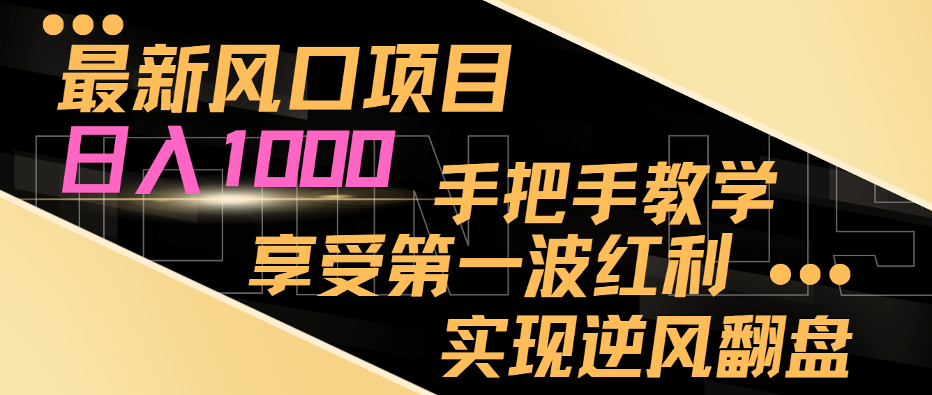 最新风口项目，日入1000，手把手教学，享受第一波红利，实现逆风翻盘网赚项目-副业赚钱-互联网创业-资源整合八方网创