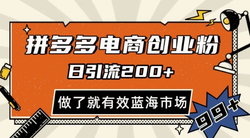 拼多多引流电商创业粉，日引200+，可矩阵放大，做了就有效网赚项目-副业赚钱-互联网创业-资源整合八方网创