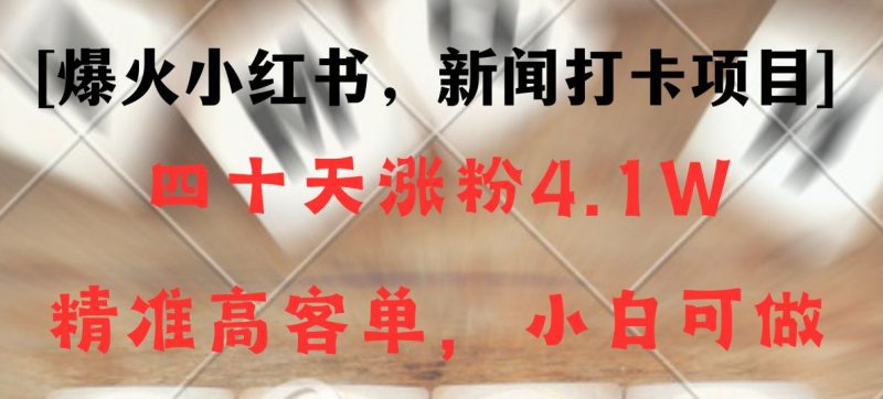 新闻打卡项目,小红书40天涨粉4.1w,高客单精准粉,变现能力超强网赚项目-副业赚钱-互联网创业-资源整合八方网创