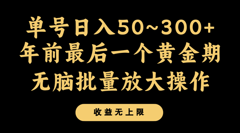 年前最后一个黄金期,单号日入300+,可无脑批量放大操作网赚项目-副业赚钱-互联网创业-资源整合八方网创