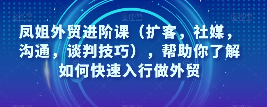 凤姐外贸进阶课（扩客，社媒，沟通，谈判技巧），帮助你了解如何快速入行做外贸网赚项目-副业赚钱-互联网创业-资源整合八方网创