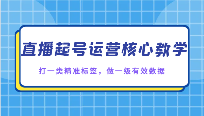 直播起号运营核心教学，打一类精准标签，做一级有效数据网赚项目-副业赚钱-互联网创业-资源整合八方网创
