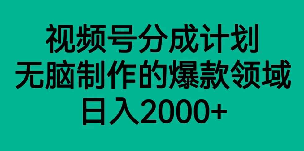 视频号分成计划，轻松无脑制作的爆款领域，日入2000+网赚项目-副业赚钱-互联网创业-资源整合八方网创
