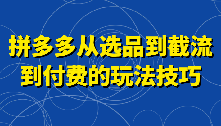 拼多多从选品到截流到付费的玩法技巧，助你掌握截流自然流量，高投产，强付费快速启动网赚项目-副业赚钱-互联网创业-资源整合八方网创