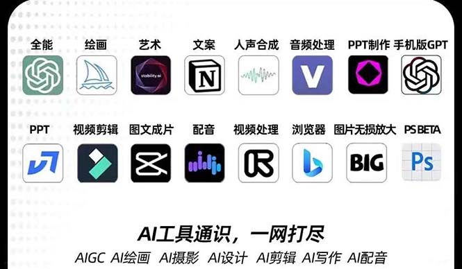 AIGC-全能特训营第3期：一次掌握14大主流AI工具，A1工具通识，一网打尽网赚项目-副业赚钱-互联网创业-资源整合八方网创