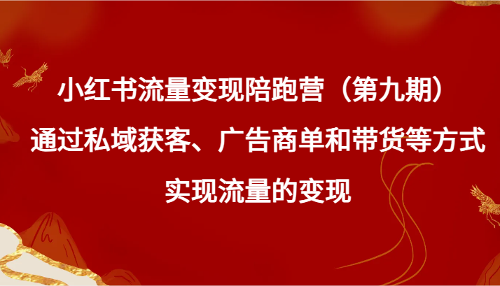 小红书流量变现陪跑营（第九期）通过私域获客、广告商单和带货等方式实现流量变现网赚项目-副业赚钱-互联网创业-资源整合八方网创