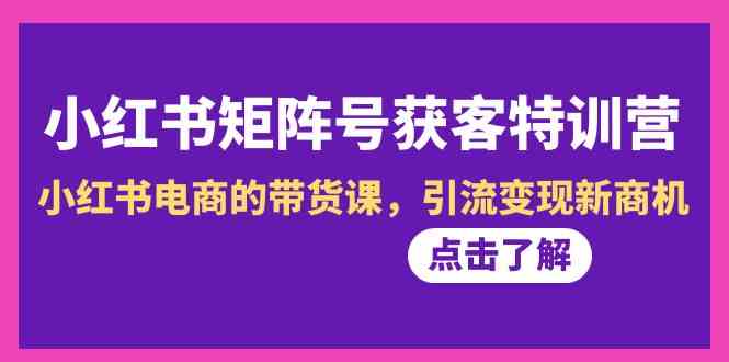 小红书矩阵号获客特训营-第10期，小红书电商的带货课，引流变现新商机网赚项目-副业赚钱-互联网创业-资源整合八方网创