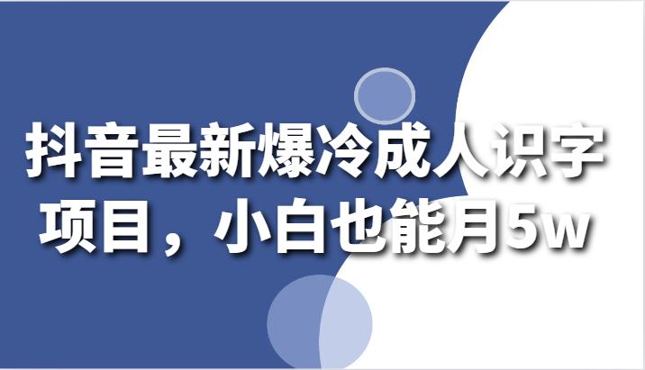 抖音最新爆冷成人识字项目，小白也能月5w网赚项目-副业赚钱-互联网创业-资源整合八方网创