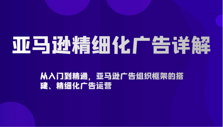 亚马逊精细化广告详解-从入门到精通，亚马逊广告组织框架的搭建、精细化广告运营网赚项目-副业赚钱-互联网创业-资源整合八方网创