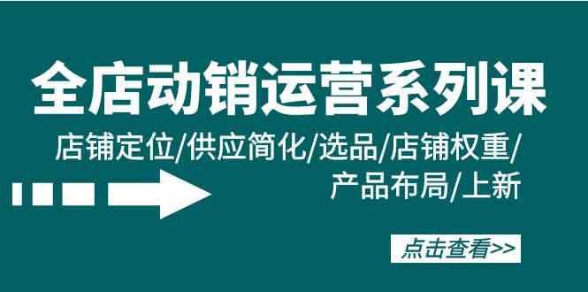 全店动销运营系列课：店铺定位/供应简化/选品/店铺权重/产品布局/上新网赚项目-副业赚钱-互联网创业-资源整合八方网创