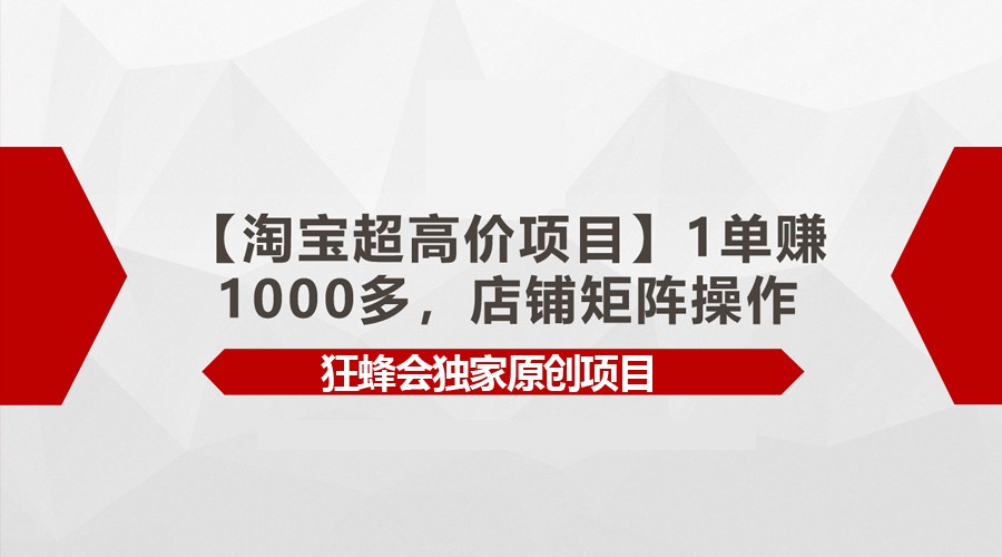 【淘宝超高价项目】1单赚1000多，店铺矩阵操作网赚项目-副业赚钱-互联网创业-资源整合八方网创