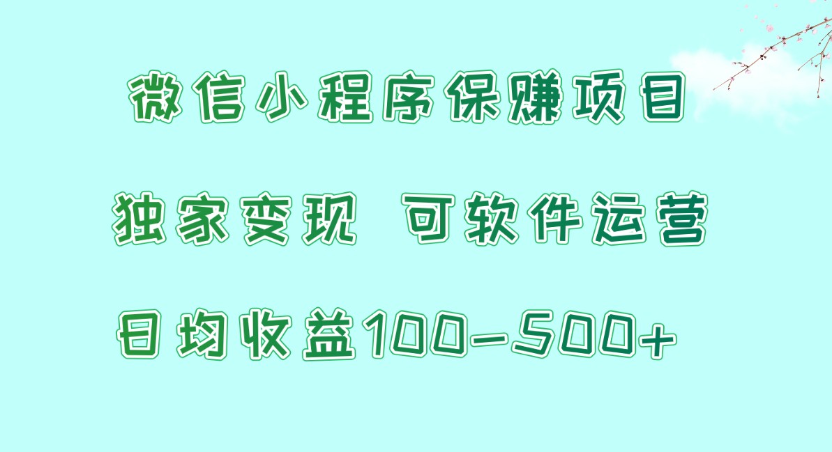 微信小程序保赚项目，日均收益100~500+，独家变现，可软件运营网赚项目-副业赚钱-互联网创业-资源整合八方网创