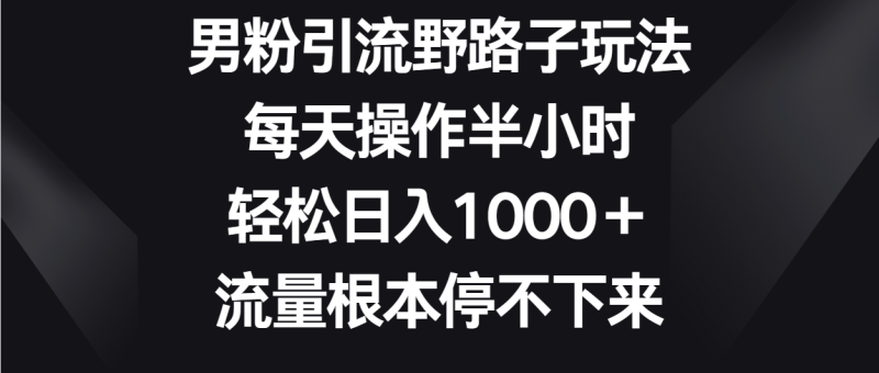 男粉引流野路子玩法,每天操作半小时轻松日入1000+,流量根本停不下来网赚项目-副业赚钱-互联网创业-资源整合八方网创