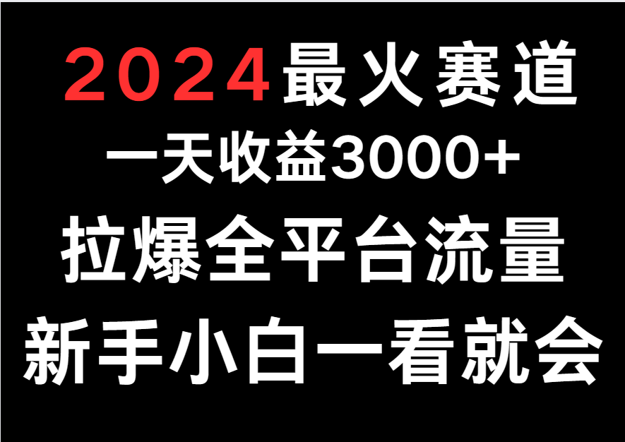 2024最火赛道，一天收一3000+.拉爆全平台流量，新手小白一看就会网赚项目-副业赚钱-互联网创业-资源整合八方网创
