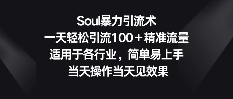 Soul暴力引流术,一天轻松引流100+精准流量,适用于各行业,简单易上手!网赚项目-副业赚钱-互联网创业-资源整合八方网创