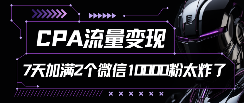 CPA流量变现,7天加满两个微信10000粉网赚项目-副业赚钱-互联网创业-资源整合八方网创