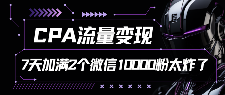 CPA流量变现，7天加满两个微信10000粉网赚项目-副业赚钱-互联网创业-资源整合八方网创