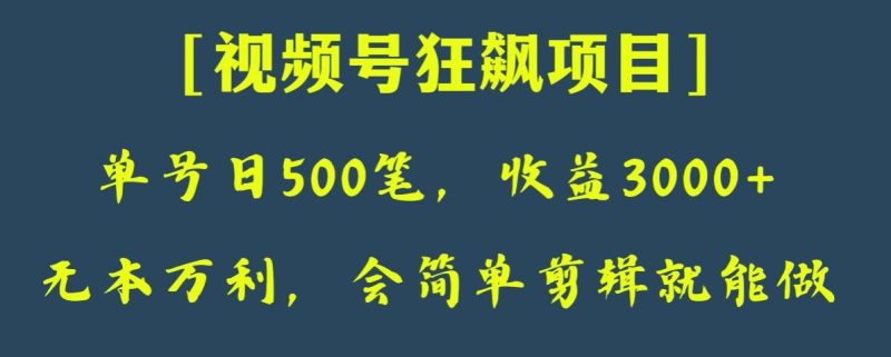 日收款500笔，纯利润3000+，视频号狂飙项目，会简单剪辑就能做【揭秘】网赚项目-副业赚钱-互联网创业-资源整合八方网创