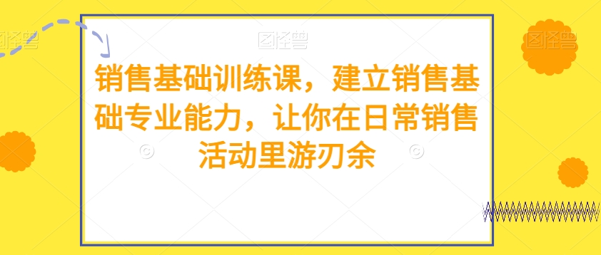 销售基础训练课，建立销售基础专业能力，让你在日常销售活动里游刃余网赚项目-副业赚钱-互联网创业-资源整合八方网创