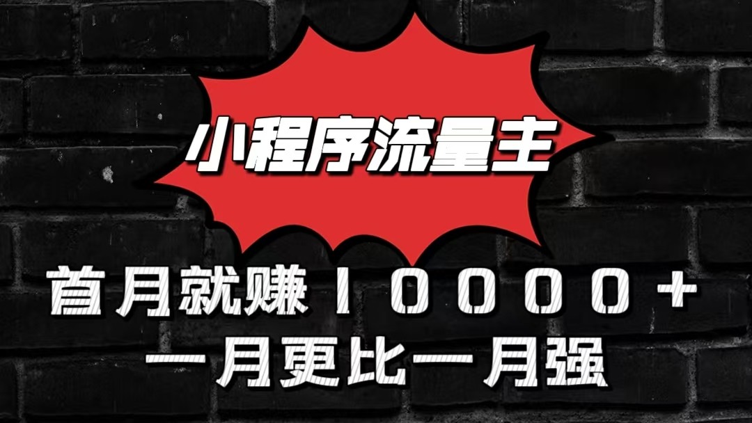 小程序流量主首月就赚10000+，一月更比一月强！小本创业首选网赚项目-副业赚钱-互联网创业-资源整合八方网创