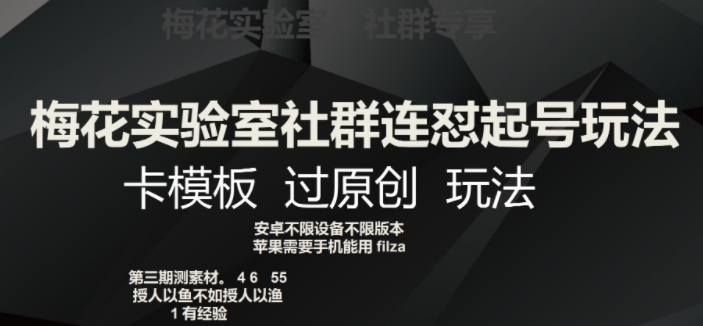 梅花实验室社群连怼起号玩法，卡模板过原创玩法【揭秘】网赚项目-副业赚钱-互联网创业-资源整合八方网创