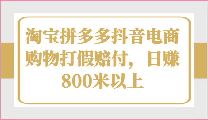 淘宝拼多多抖音电商购物打假赔付，日赚800米以上网赚项目-副业赚钱-互联网创业-资源整合八方网创