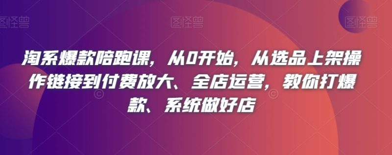 淘系爆款陪跑课,从0开始,从选品上架操作链接到付费放大、全店运营,教你打爆款、系统做好店网赚项目-副业赚钱-互联网创业-资源整合八方网创