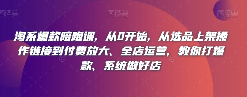淘系爆款陪跑课，从0开始，从选品上架操作链接到付费放大、全店运营，教你打爆款、系统做好店网赚项目-副业赚钱-互联网创业-资源整合八方网创