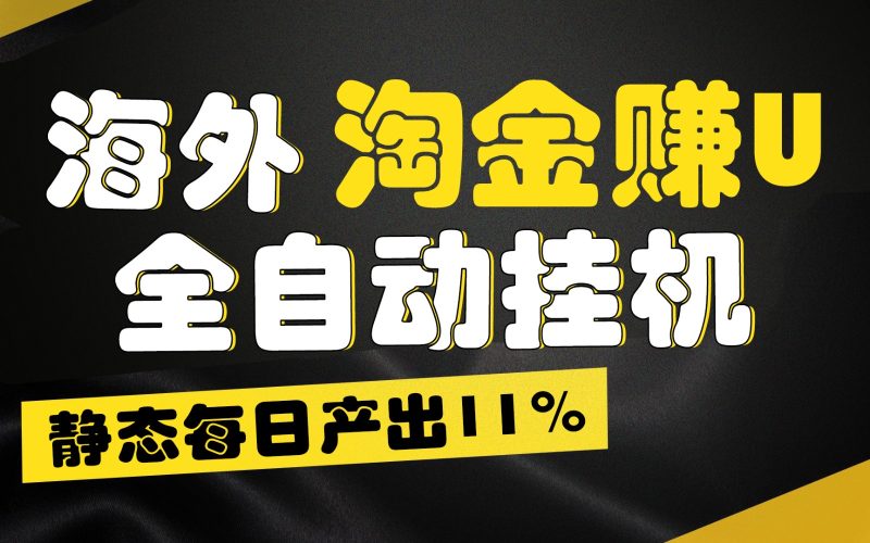 海外淘金赚U,全自动挂机,静态每日产出11%,拉新收益无上限,轻松日入1万+网赚项目-副业赚钱-互联网创业-资源整合八方网创