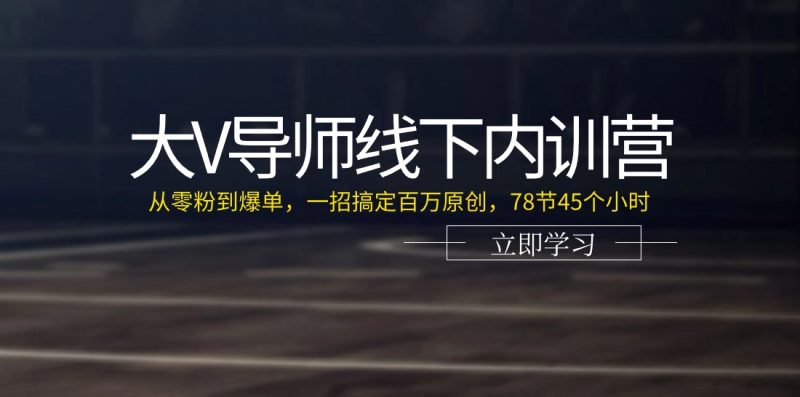 大V导师线下内训营:从零粉到爆单,一招搞定百万原创(78节45个小时)网赚项目-副业赚钱-互联网创业-资源整合八方网创