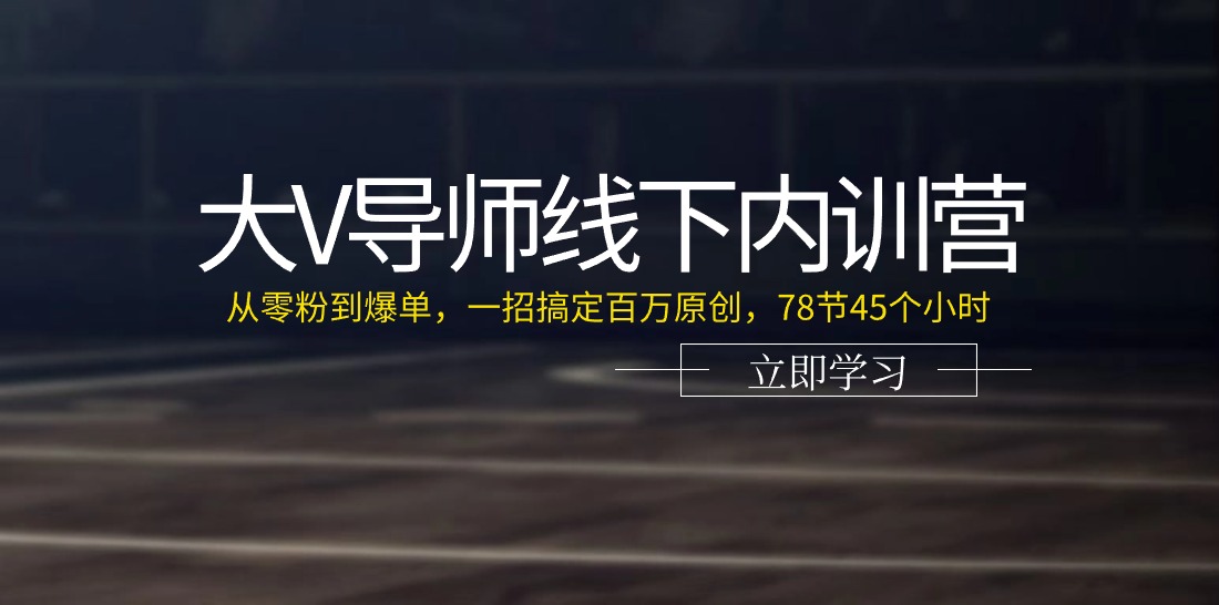大V导师线下内训营：从零粉到爆单，一招搞定百万原创（78节45个小时）网赚项目-副业赚钱-互联网创业-资源整合八方网创