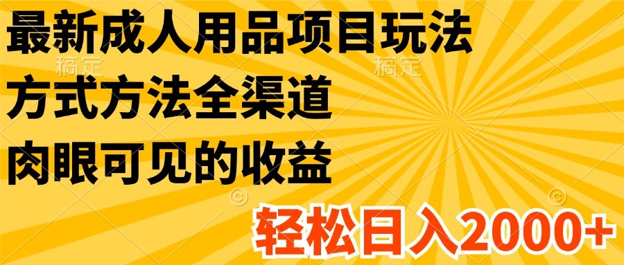 最新成人用品项目玩法，方式方法全渠道，肉眼可见的收益，轻松日入2000+网赚项目-副业赚钱-互联网创业-资源整合八方网创