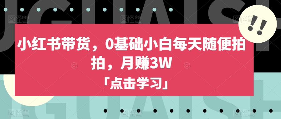 小红书带货，0基础小白每天随便拍拍，月赚3W【揭秘】网赚项目-副业赚钱-互联网创业-资源整合八方网创