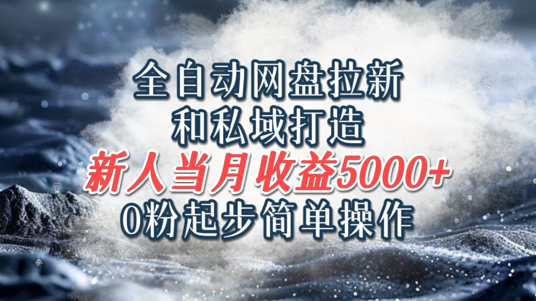 全自动网盘拉新和私域打造，0粉起步简单操作，新人入门当月收益5000以上网赚项目-副业赚钱-互联网创业-资源整合八方网创