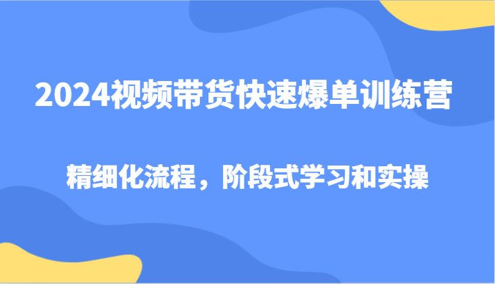 2024视频带货快速爆单训练营，精细化流程，阶段式学习和实操网赚项目-副业赚钱-互联网创业-资源整合八方网创