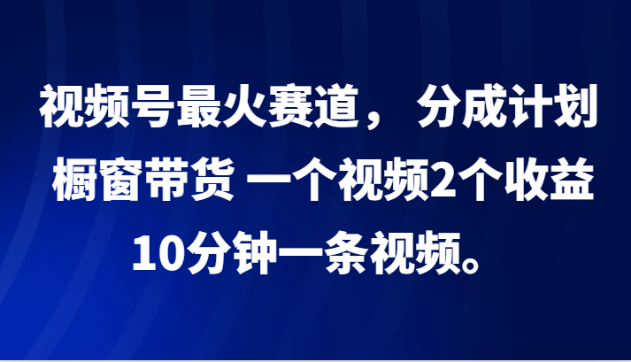 视频号最火赛道， 分成计划， 橱窗带货，一个视频2个收益，10分钟一条视频。网赚项目-副业赚钱-互联网创业-资源整合八方网创